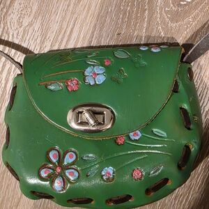 Green Floral Leather Women's Bag